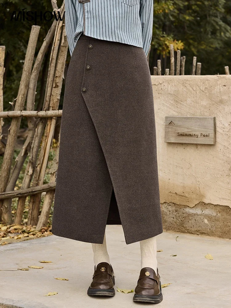 Mishow Plaid Tweed O-Neck Jacket & Front Slit Long Skirt Set MXD43W0445