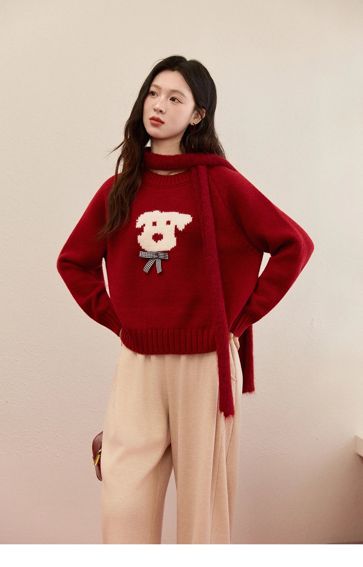 Mishow Red Puppy Jacquard Crew Neck Sweater MXE93Z2932