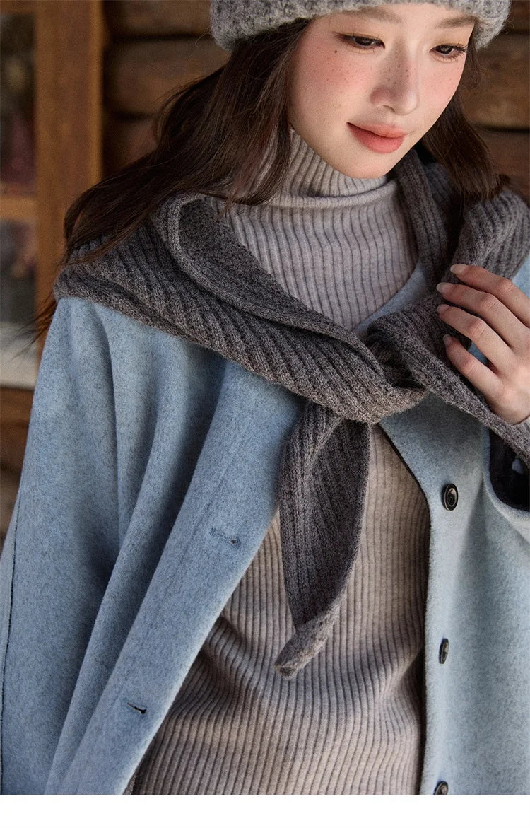 Mishow Blue Wool Coat with Shawl MXE87W0943