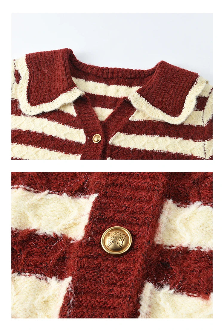 Mishow Christmas Red Striped Wool Blend Cropped Cardigan MXD58Z1038