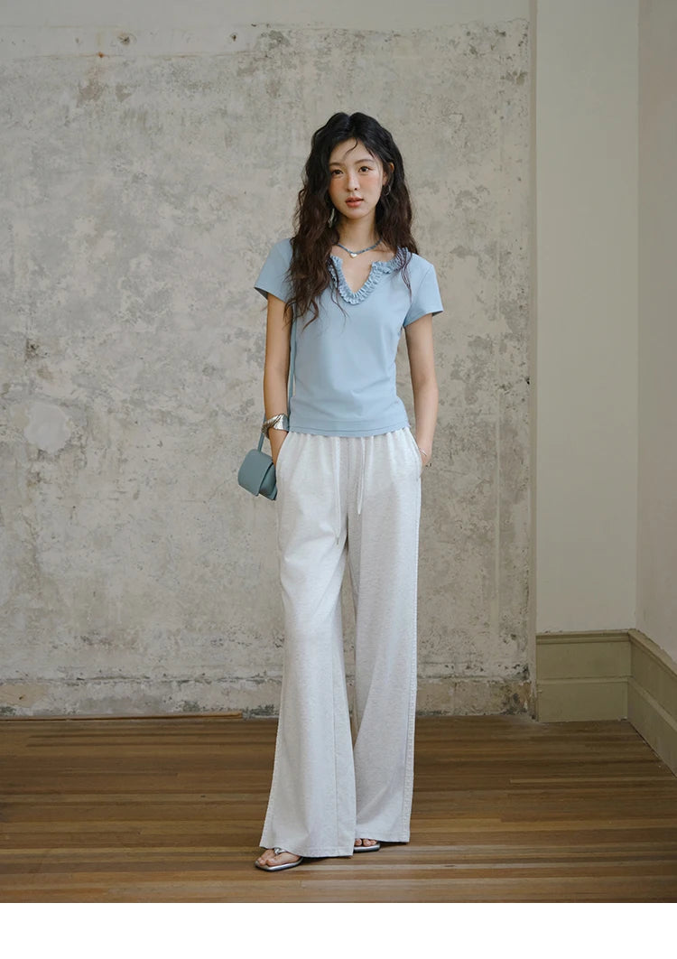 MISHOW Light Grey High Waist Pants Elastic Waist Wide Leg MXE31K0901