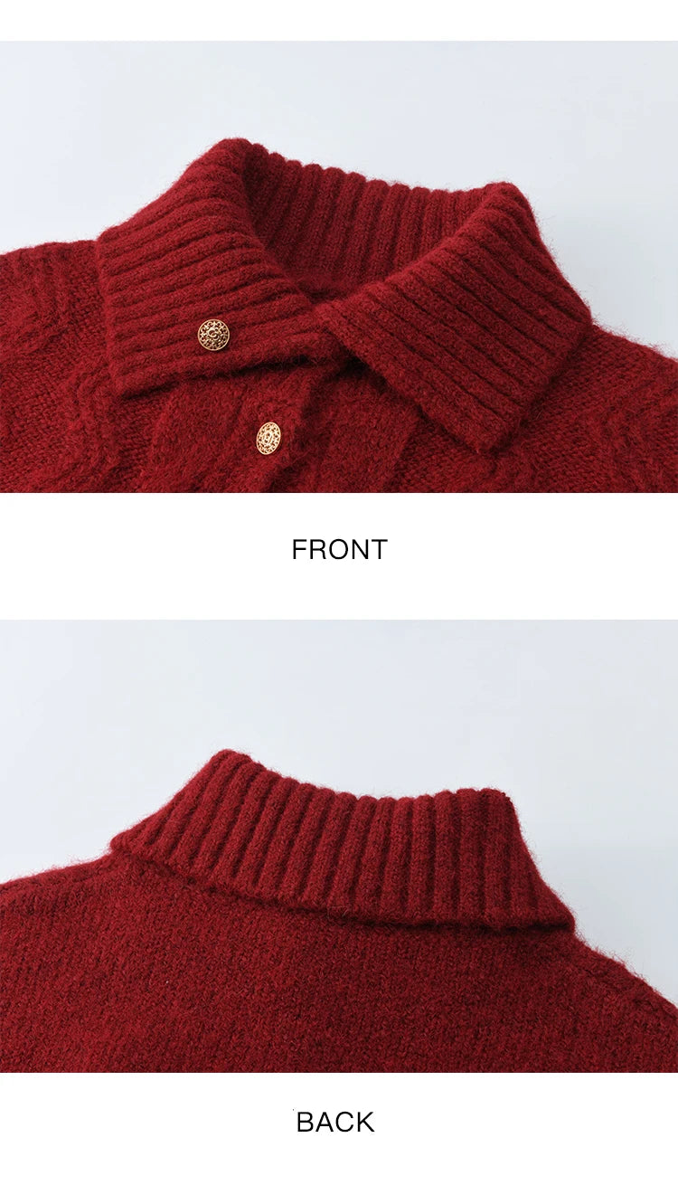 Mishow Red Cable Knit Stand Collar Cardigan MXE92Z2827