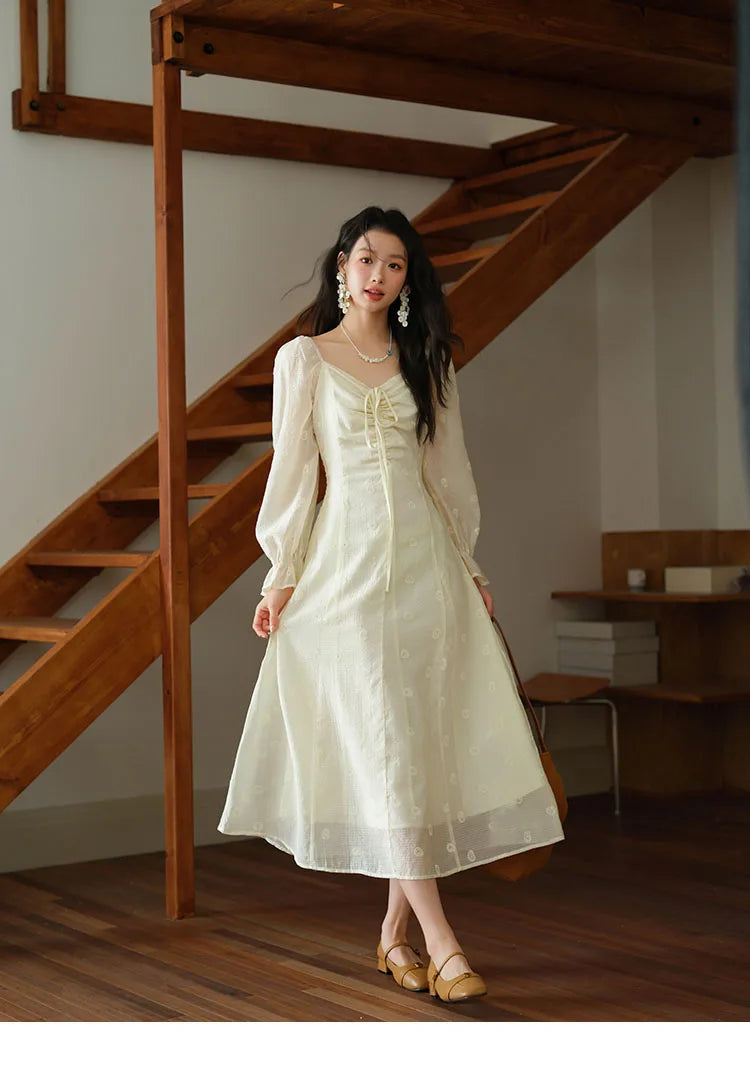 Mishow Cashew Flower Embroidered V-Neck Drawstring Dress MXE41L2387