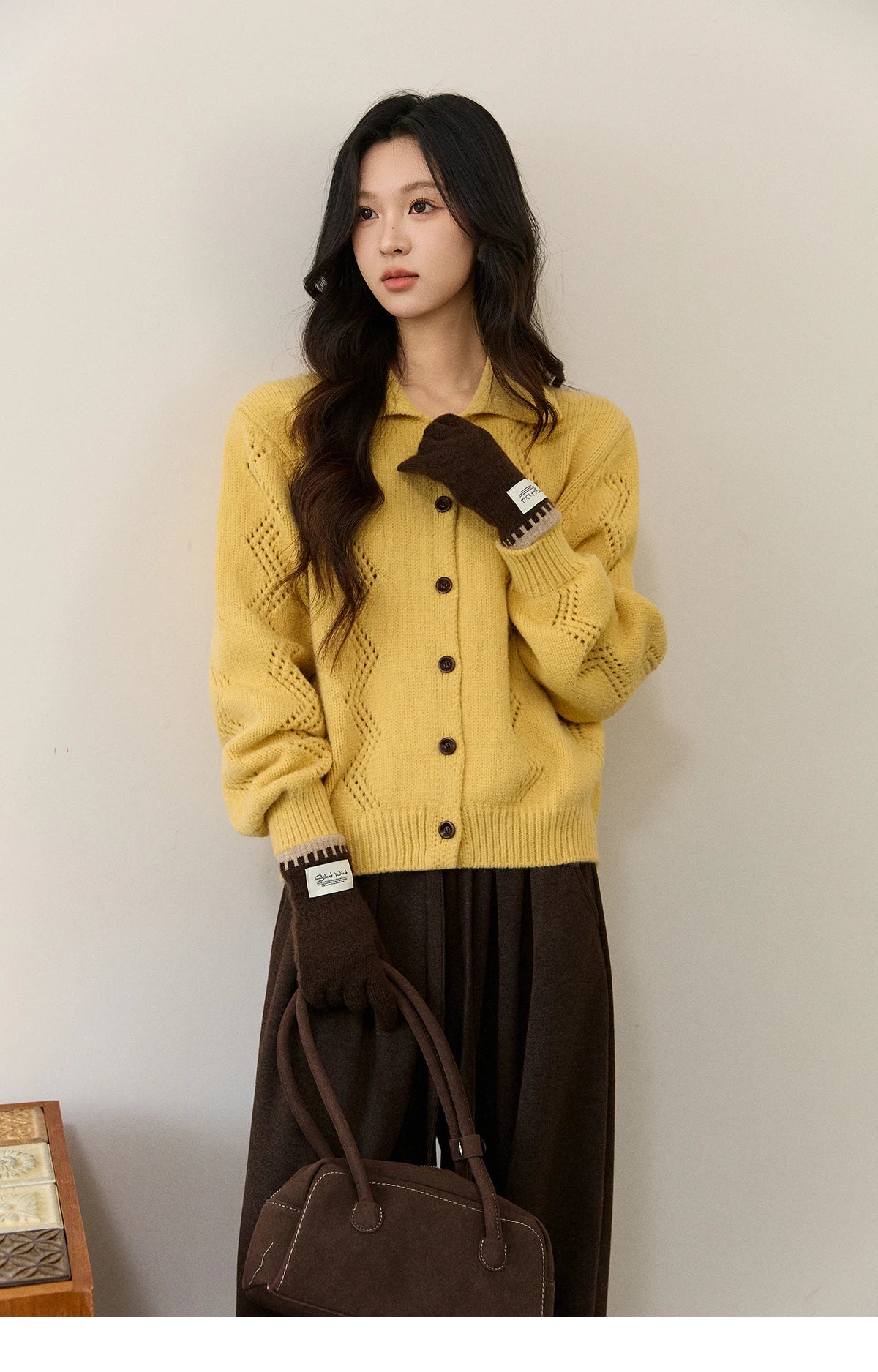 Mishow Yellow Hollow Pattern Lapel Cardigan MXE94Z2961