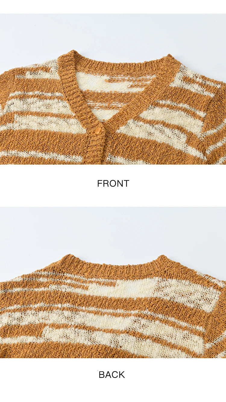 Mishow Retro Yellow Striped V-Neck Cardigan MXE44Z2516