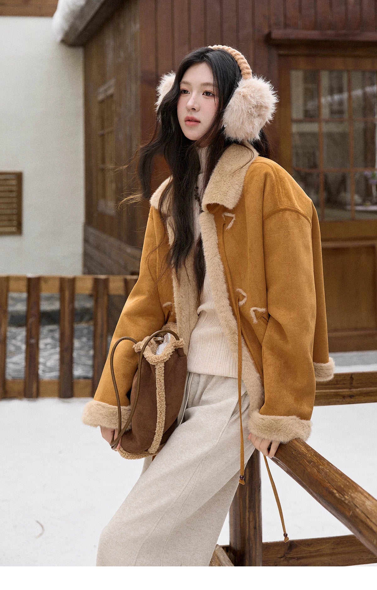Mishow Suede Imitation Mink Fur Lace-Up Coat MXE90W0921