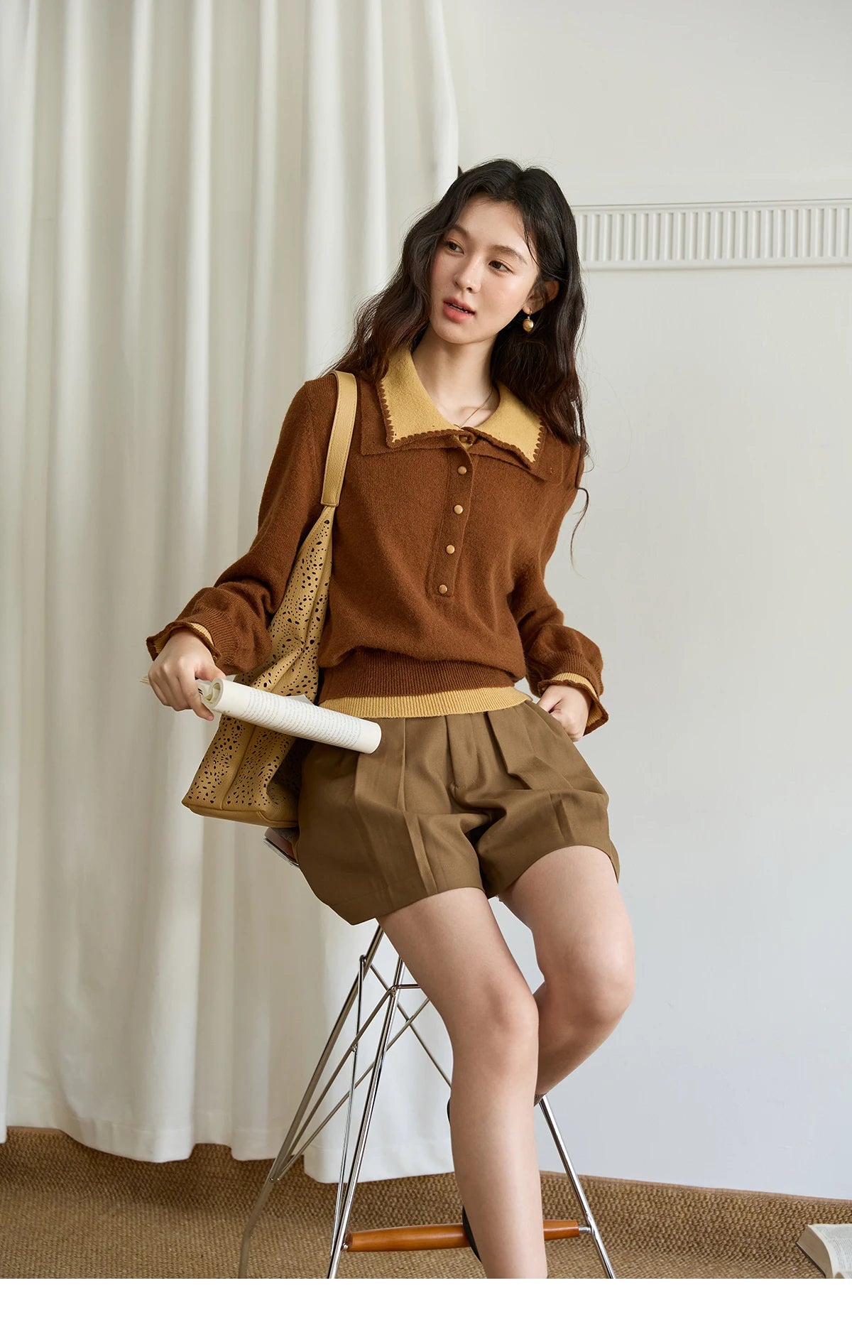 Mishow Double-Layer Turn-Down Collar Loose Sweater MXE45Z2502