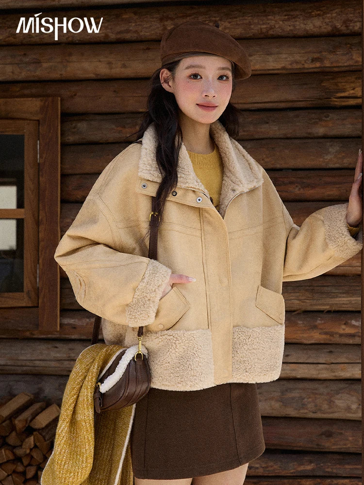 MISHOW Yellow Stand Collar Jacket Zipper Loose Windproof MXE90W0996