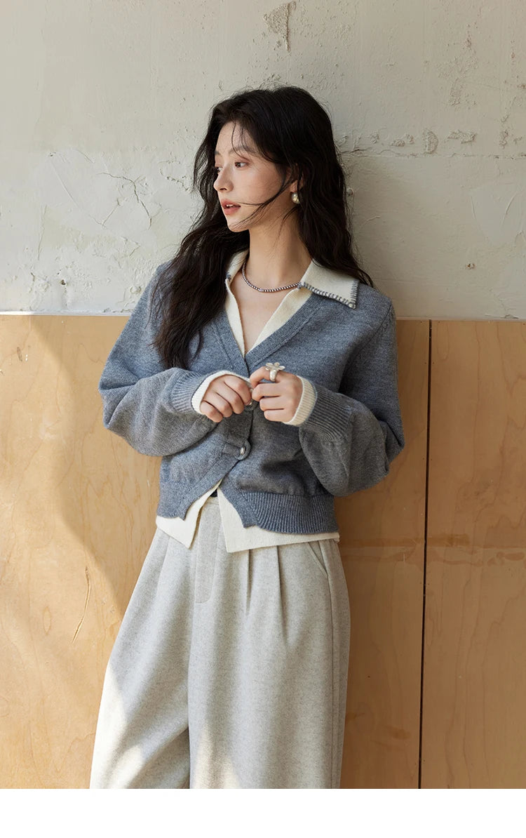 Mishow Fake Two-Piece Splicing V-Neck Cardigan MXD41Z0712