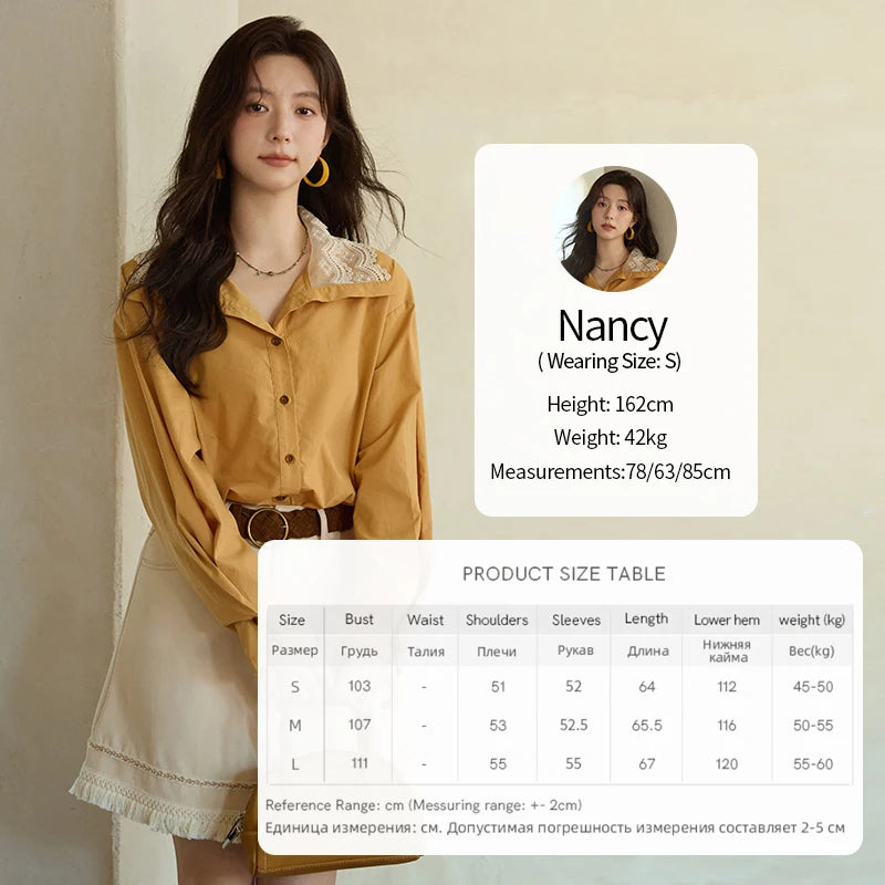 MISHOW Solid Cotton Shirt V-Neck Double Layer Lace MXE41C2366