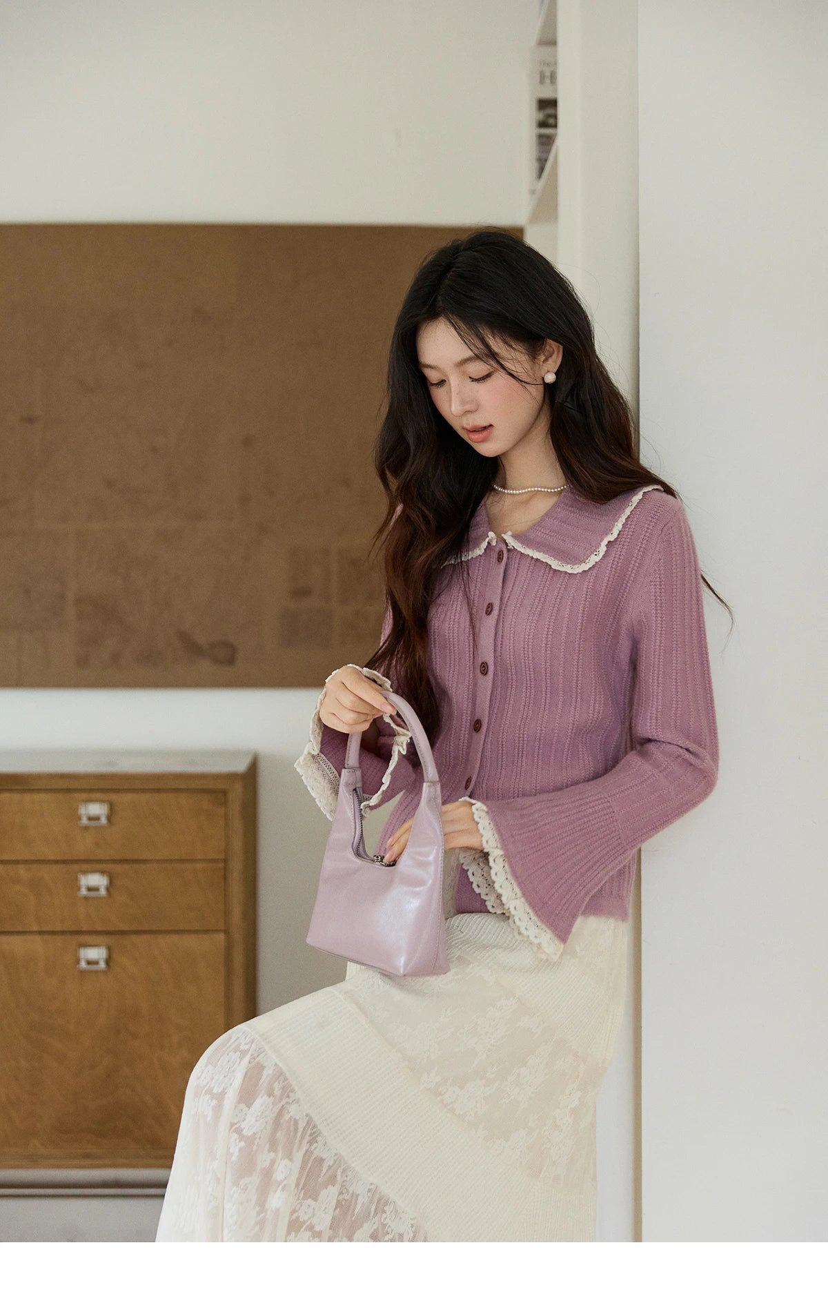 Mishow Lilac Peter Pan Collar Flare Sleeve Cardigan MXF11Z2994