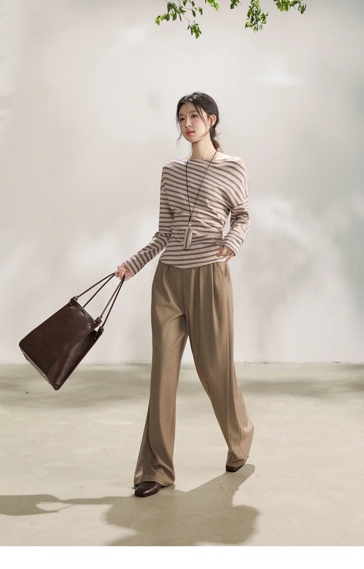 Mishow Striped Boat Neck T-Shirt with Necklace MXF13T1514