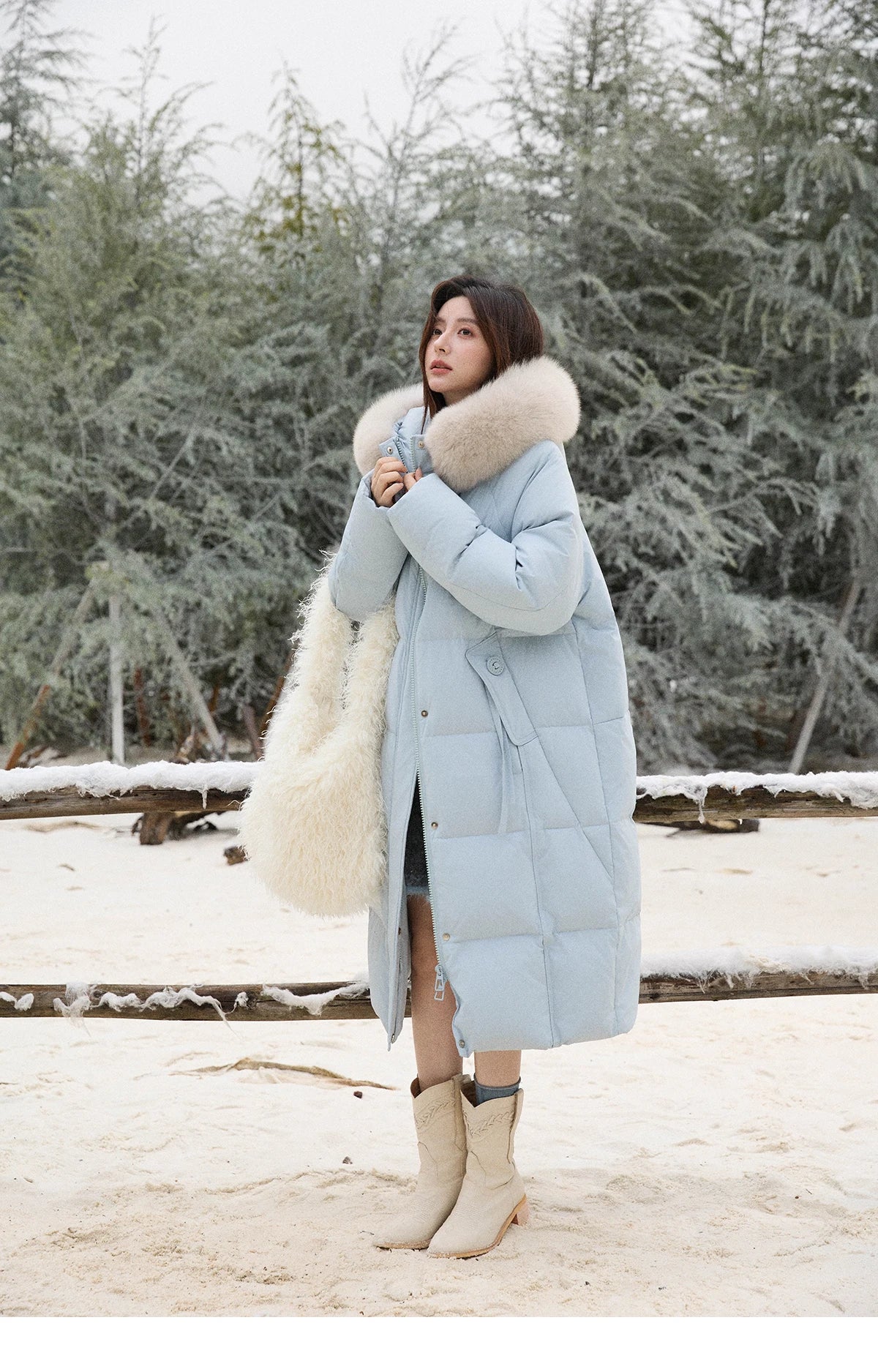 Mishow Hooded 90% White Duck Down Long Coat MXE51Y0079