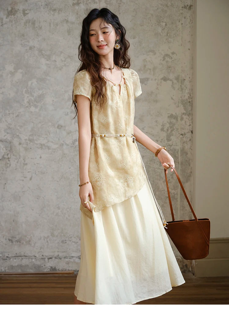 Mishow Butterfly Embroidery Splicing Belt Dress MXE36L2250