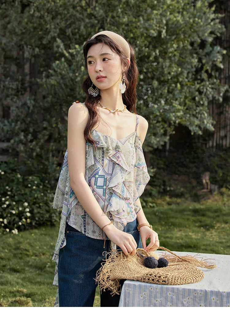 Mishow Plaid Ruffled Layer Chiffon Camisole MXE33X1803