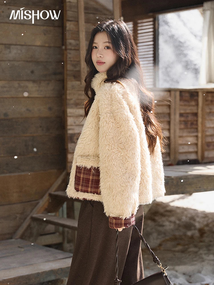 Mishow Reversible Red Plaid Lamb Wool Coat MXE93W1009