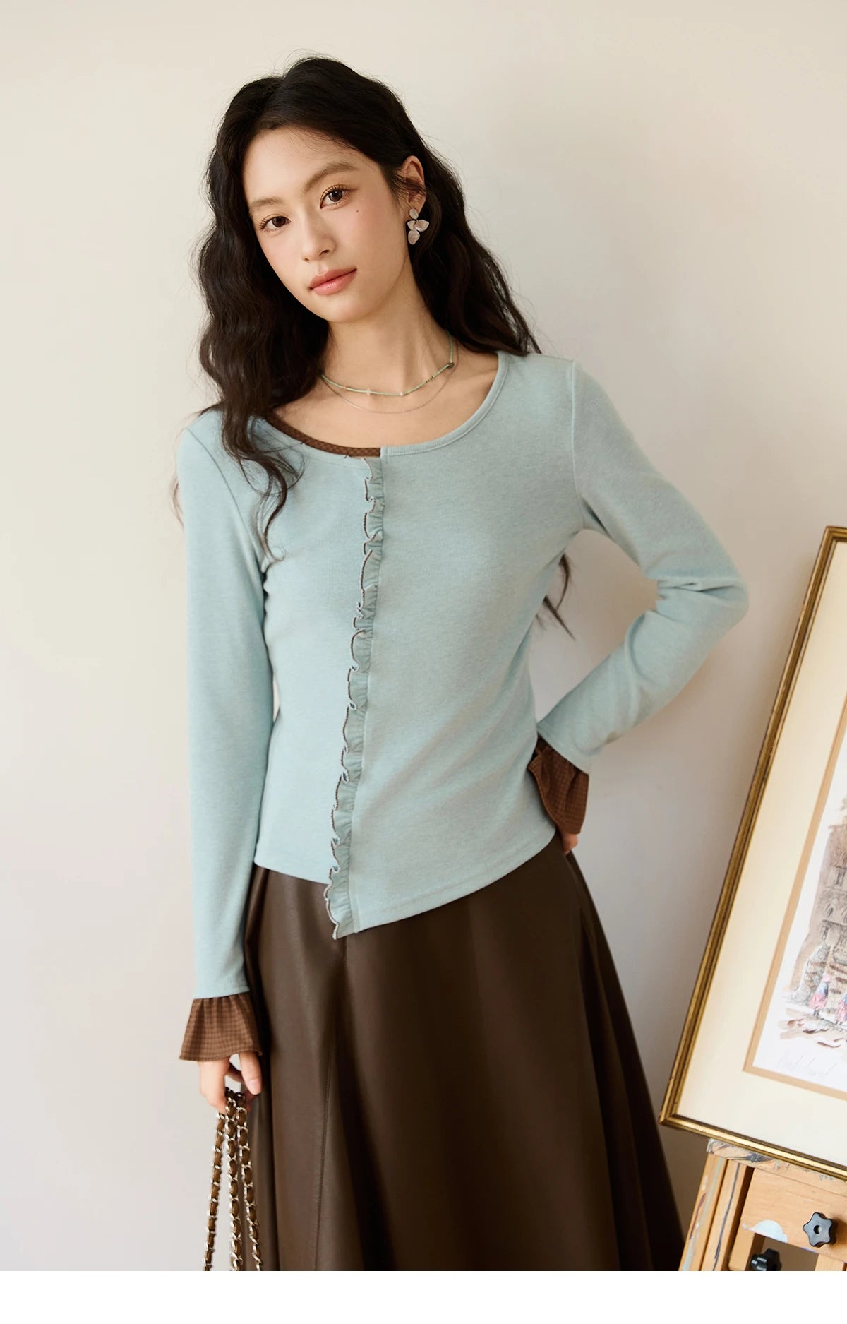 MISHOW PU Leather A-Line Skirt High Waist Retro Coffee MXE45B2412