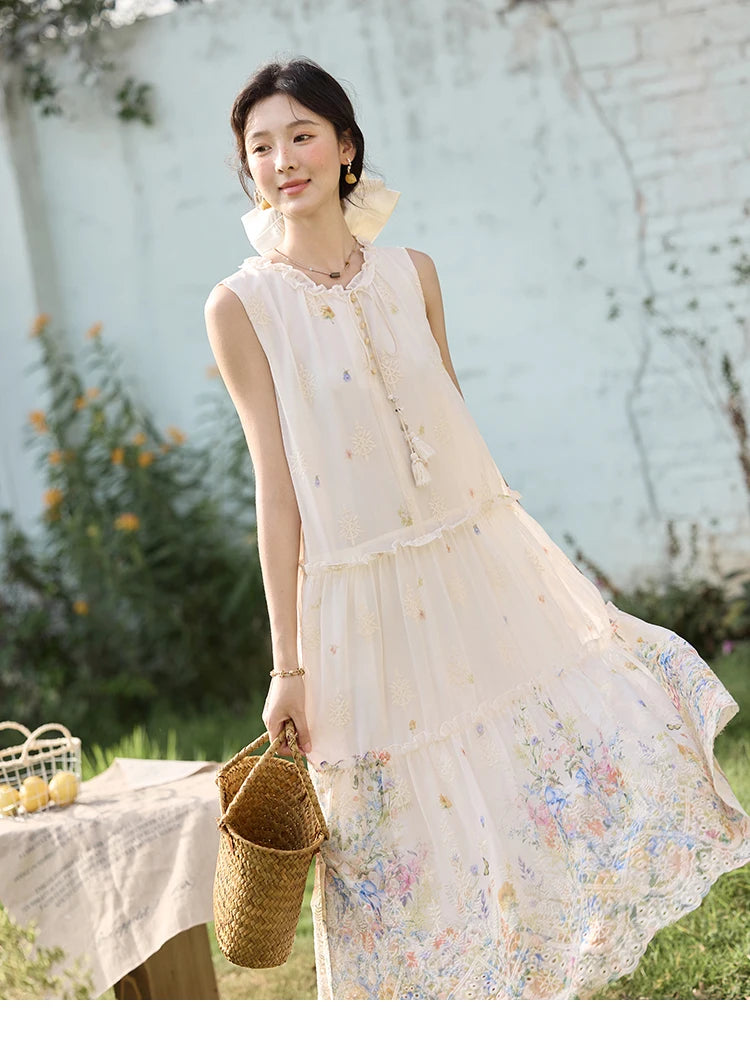 Mishow Mushroom Edge O-Neck Lace Up Tassel Dress MXE36L2253