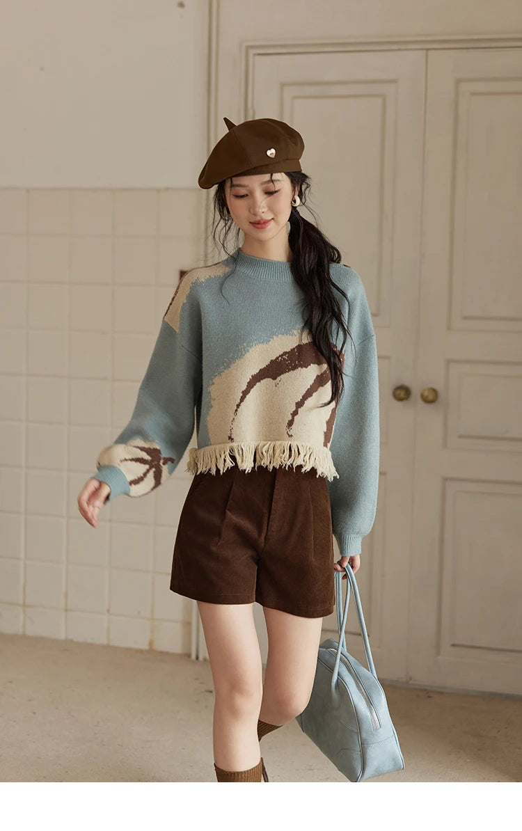 Mishow Tassel Half High Neck Lantern Sleeve Pullover MXD43Z0680