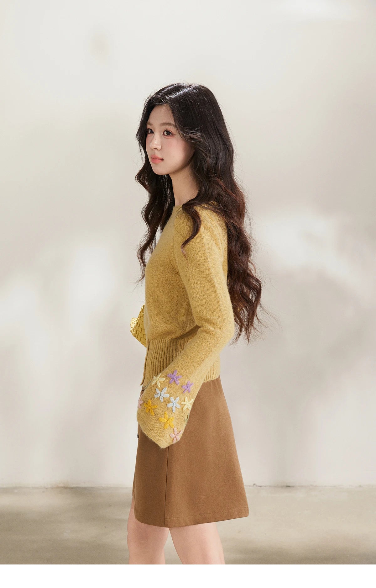Mishow Yellow Floral Embroidered Boat Neck Flare Sleeve Top MXE94Z2864