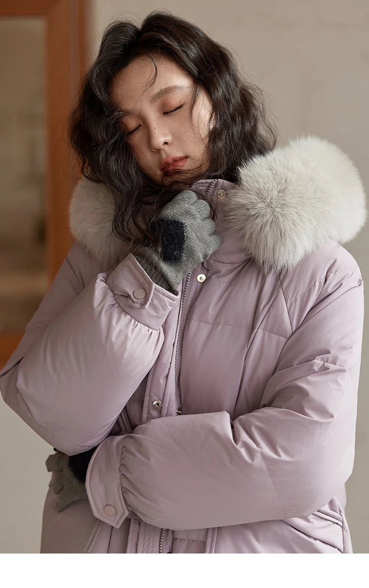 Mishow Long Hooded Fox Fur Collar Down Coat MXD56Y0054