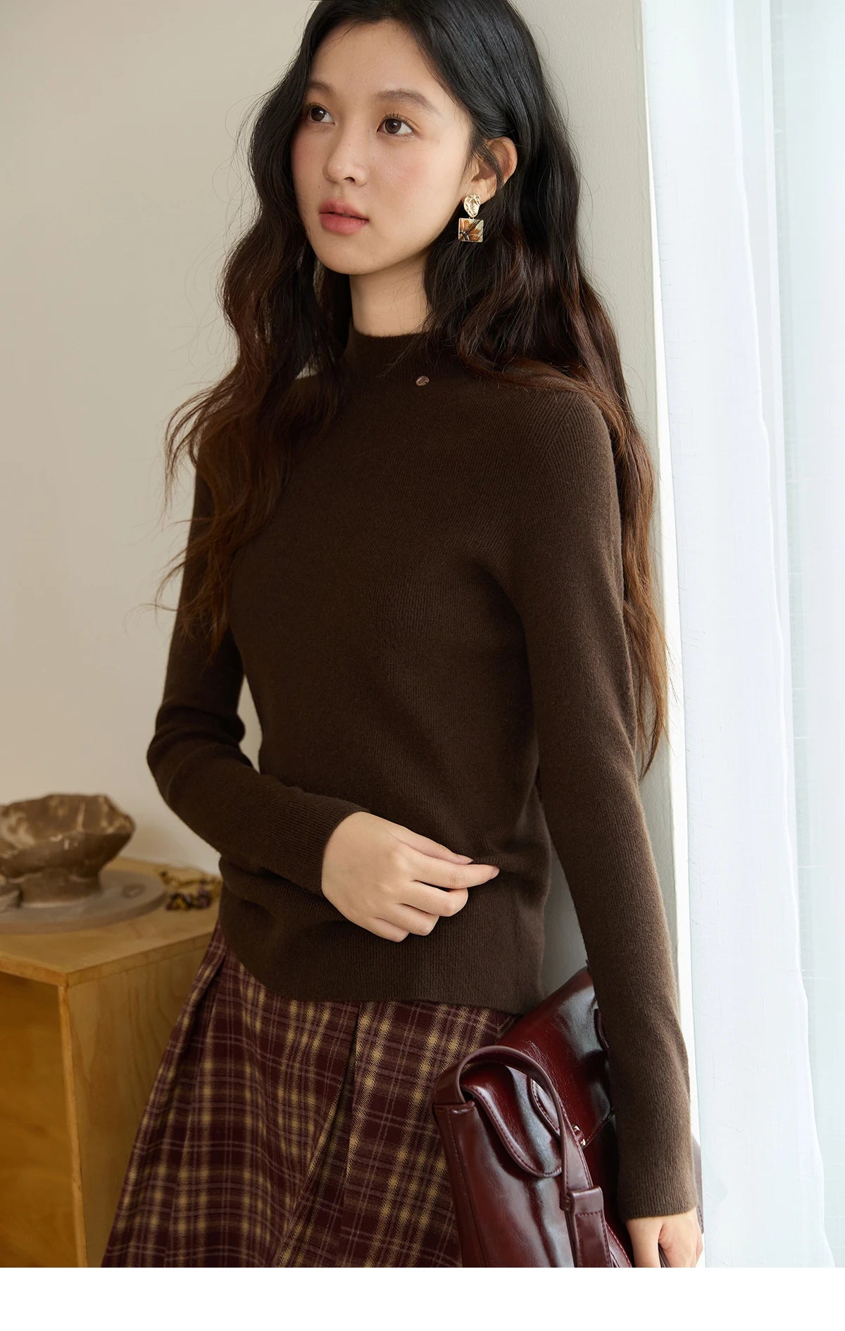 Mishow Minimalist Mock Neck Slim Pullover MXE48Z2583
