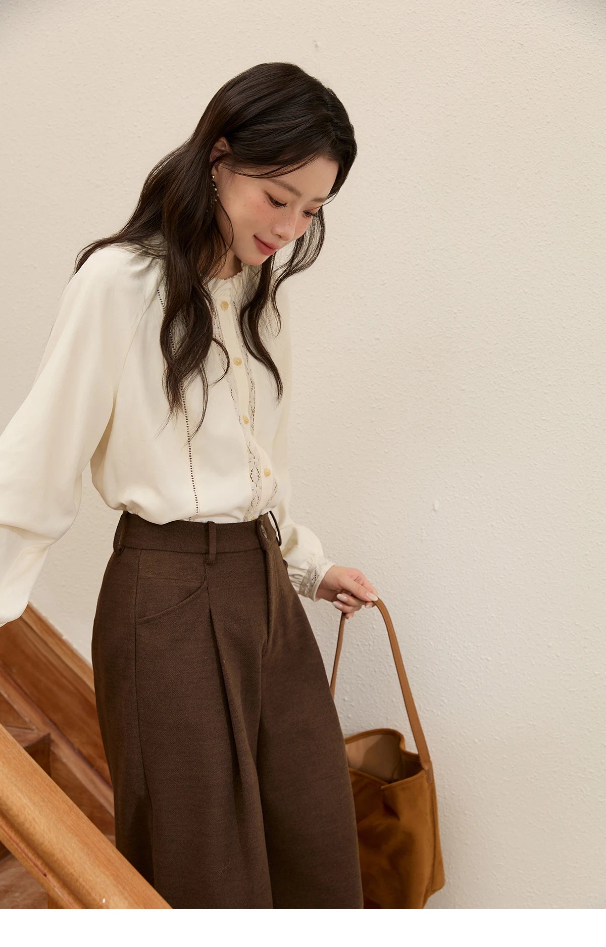 MISHOW Brown Wide-Leg Pants High Waist Drape Trousers MXE51K1094