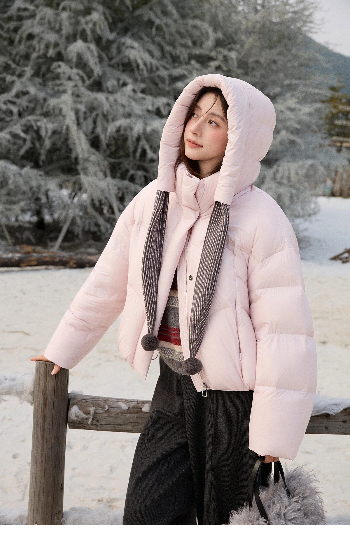Mishow Pom-Pom Hooded Sweet Down Jacket MXE92Y0088