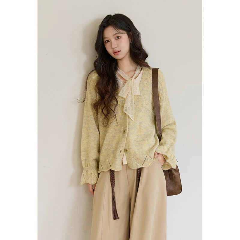 Mishow Marled Yellow Mohair Flare Sleeve Cardigan MXF108Z1021