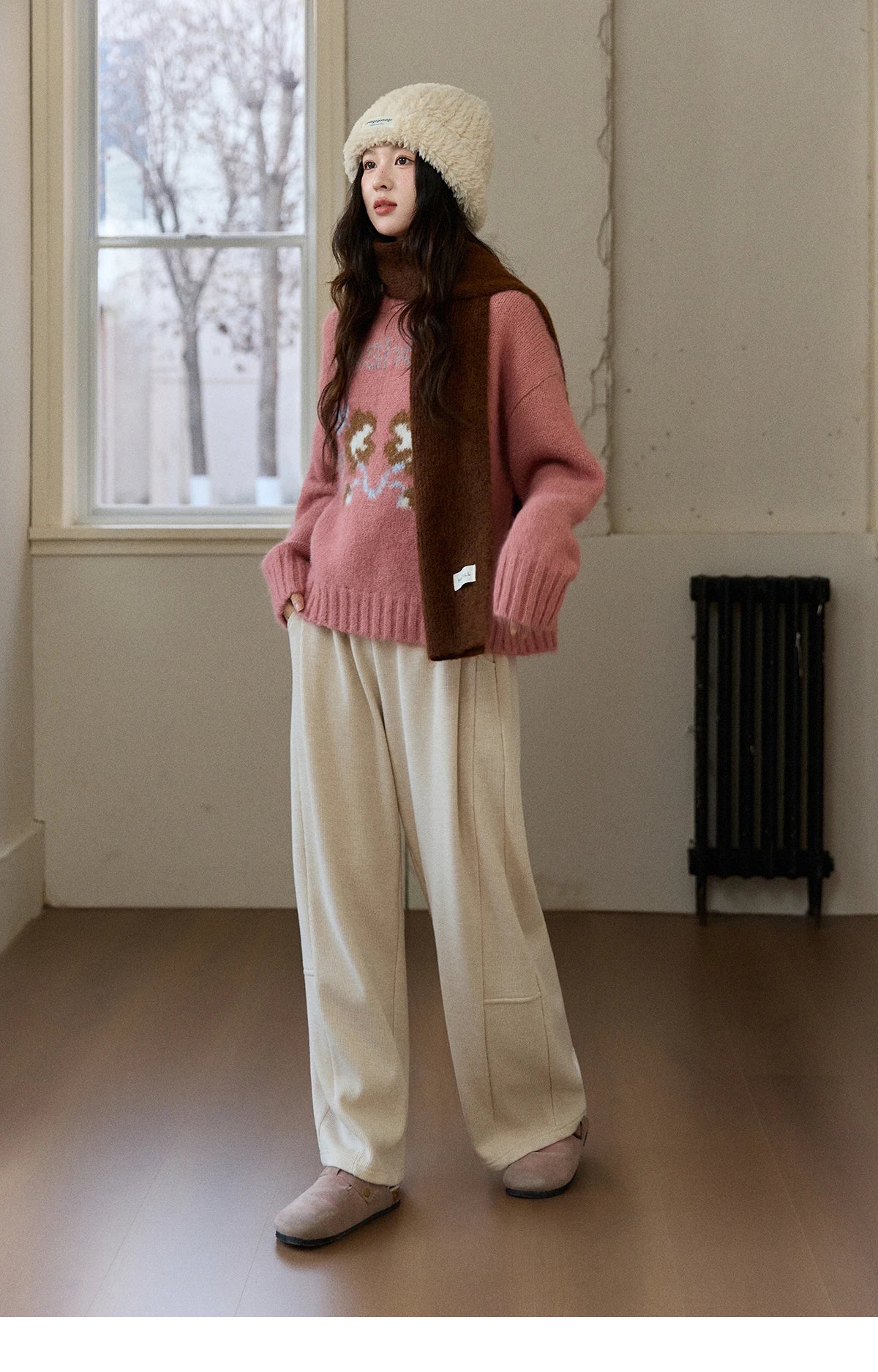Mishow Pink Jacquard Crew Neck Pullover MXE91Z2831