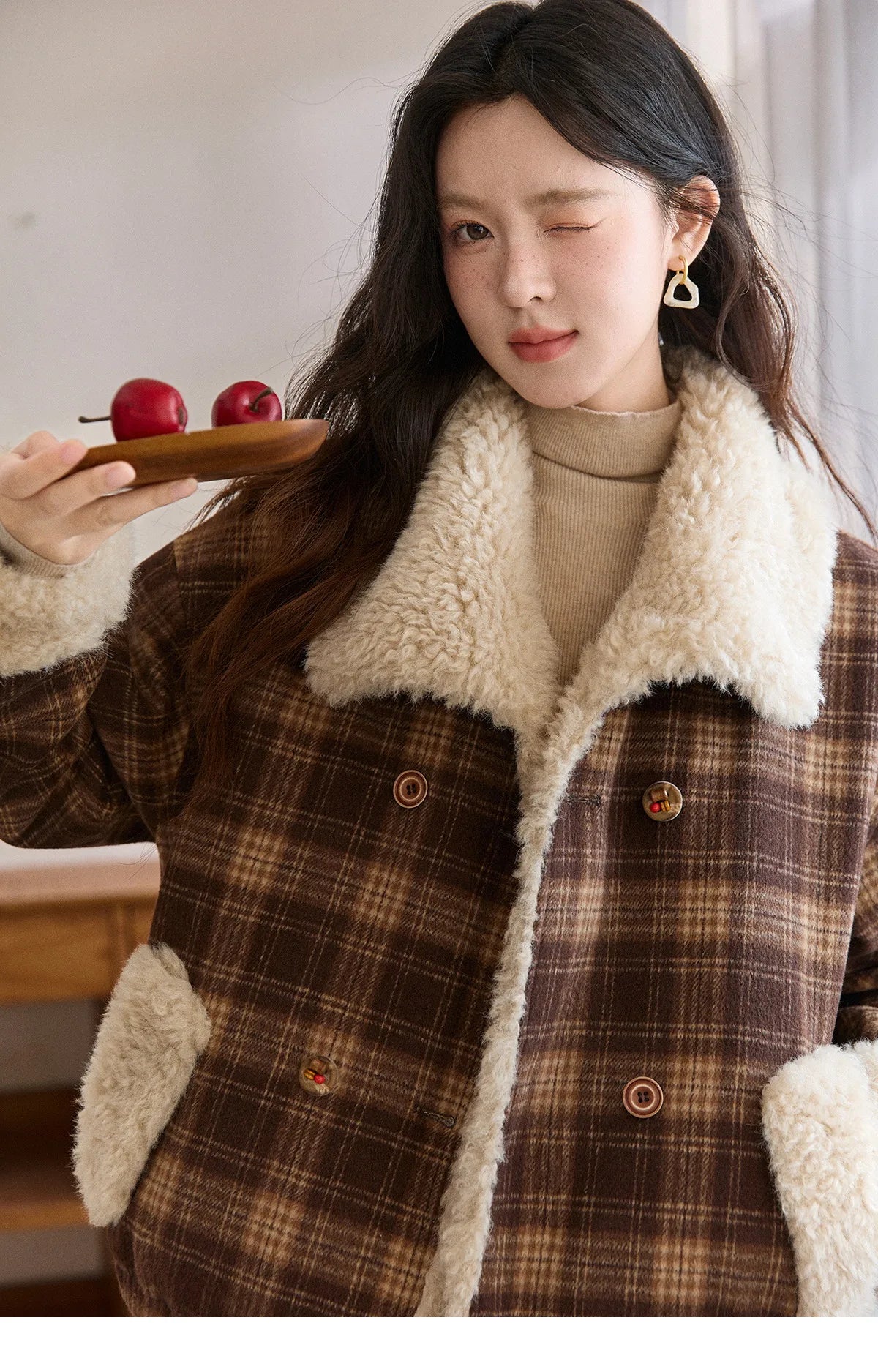 Mishow Retro Plaid Large Lapel Padded Jacket MXE87W1004