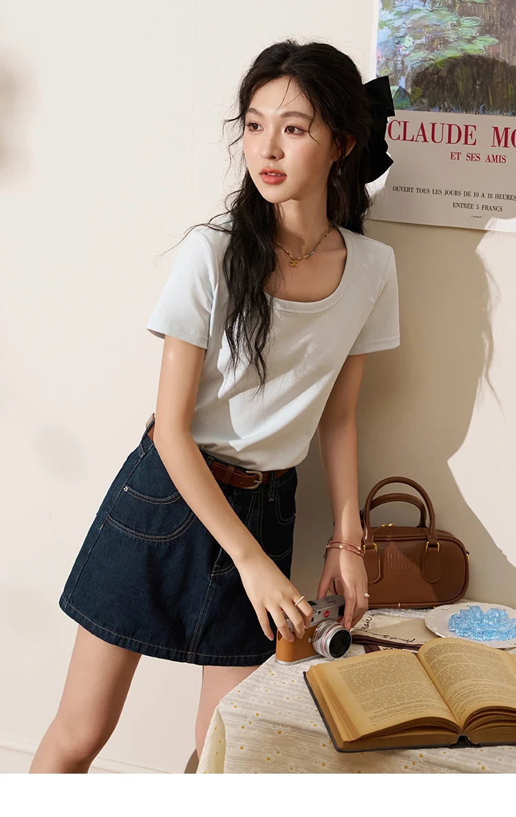 Mishow Square Neck Solid Tee MXC12T0641