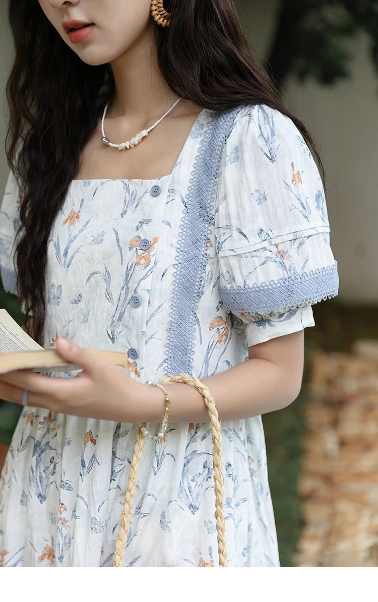 Mishow Ink Wash Print Square Neck Lace Doll Dress MXD29L1932