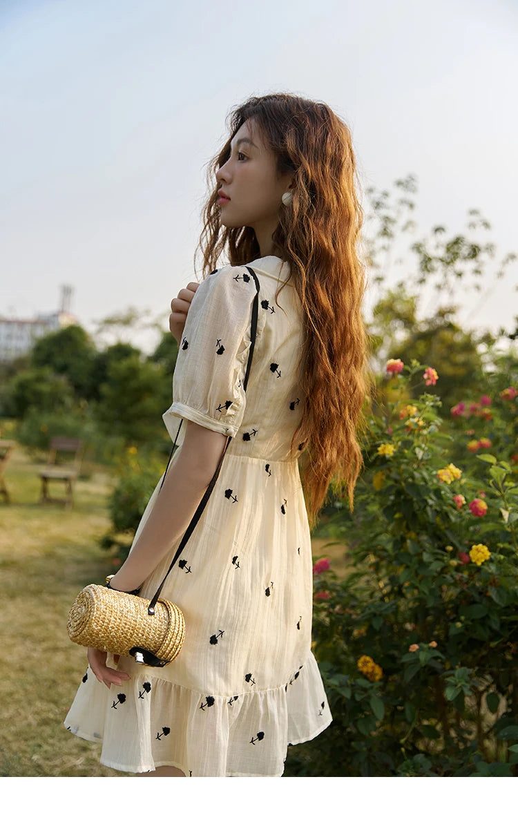Mishow French Floral High Waist Puff Sleeve Dress MXC21L1282