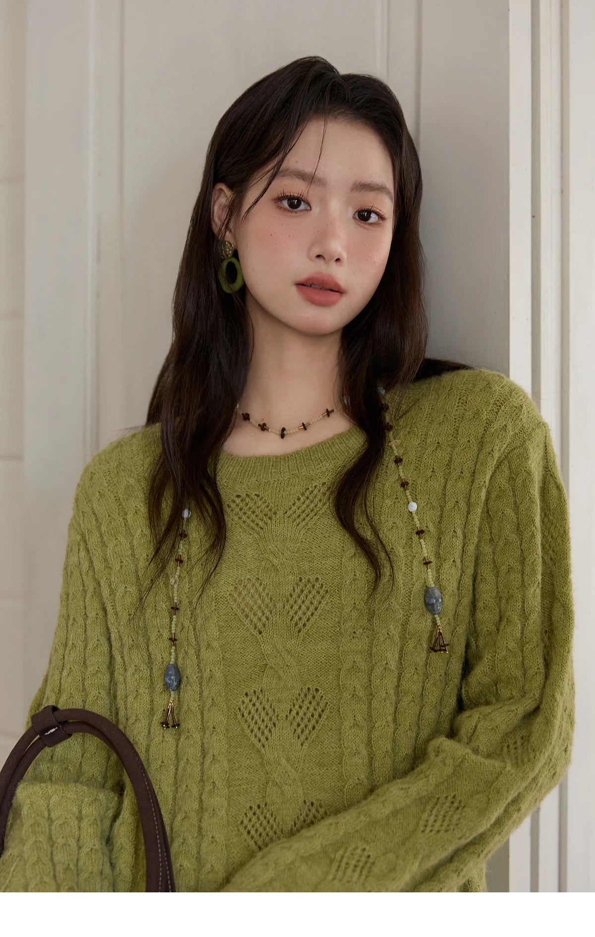 Mishow Green Retro Twisted Rope Hollow Pullover MXE49Z2520