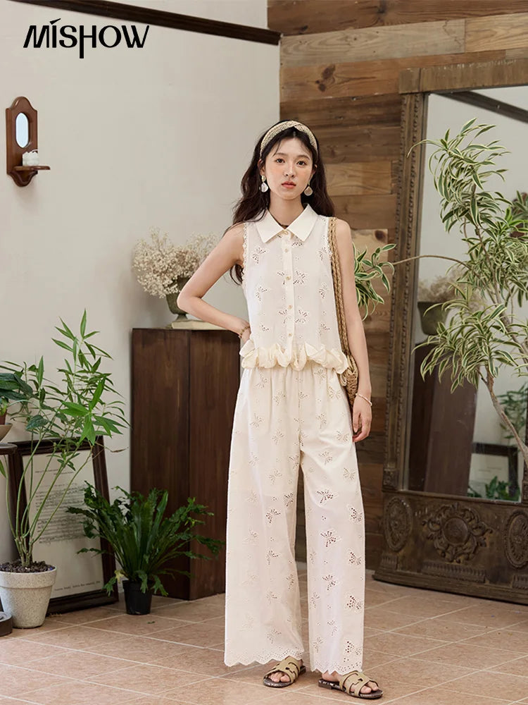 MISHOW Cotton Butterfly Hollow Lace Shirt with Tube Top MXE34X1808