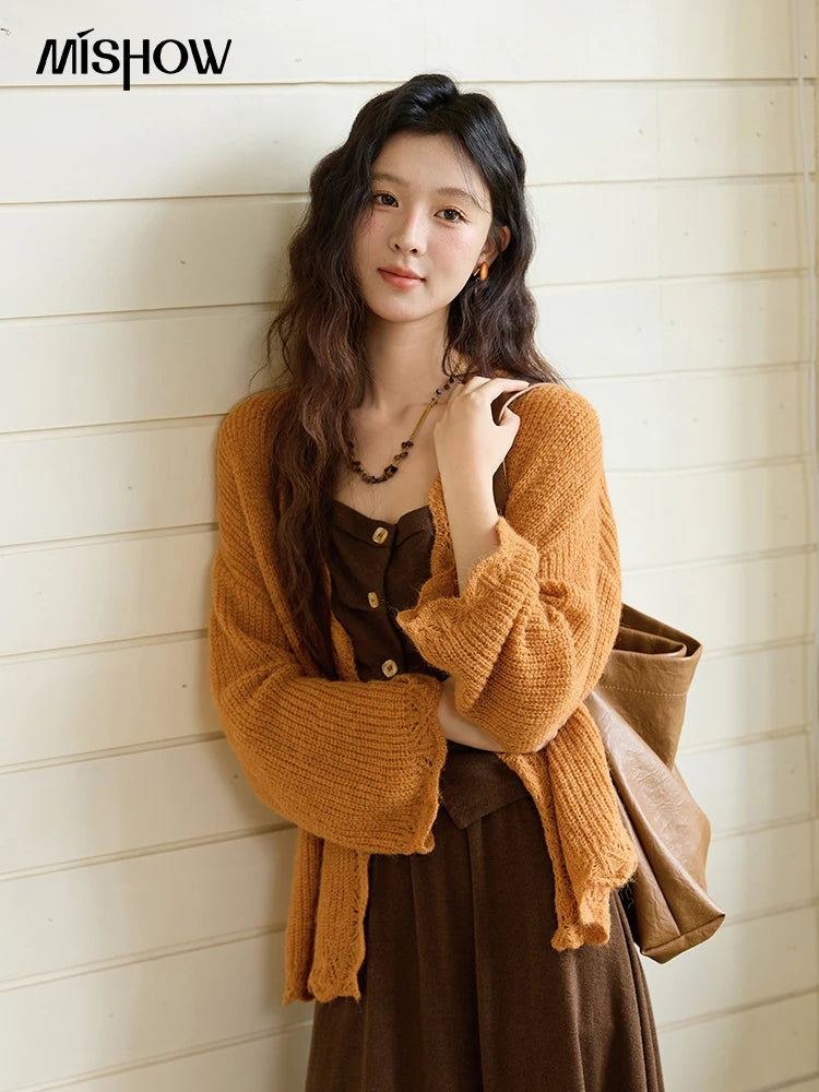 Mishow Pumpkin Wavy Edge Dropped Sleeve Cardigan MXE46Z2505