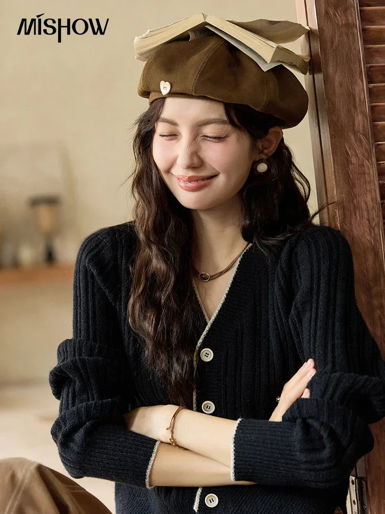 Mishow French Gentle V-Neck Color Clash Cardigan MXD34Z0925