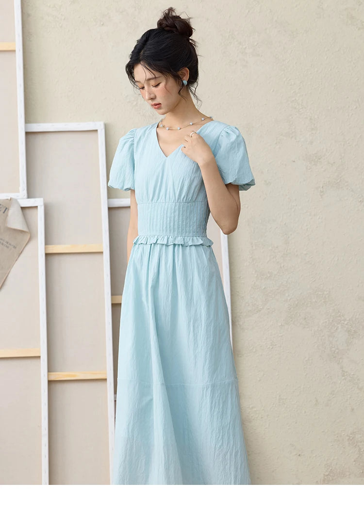 Mishow French Puff Sleeve V-Neck Cotton Dress MXE34L2288