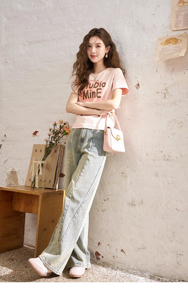 Mishow Letter Print Crew Neck Tee MXD13T0164
