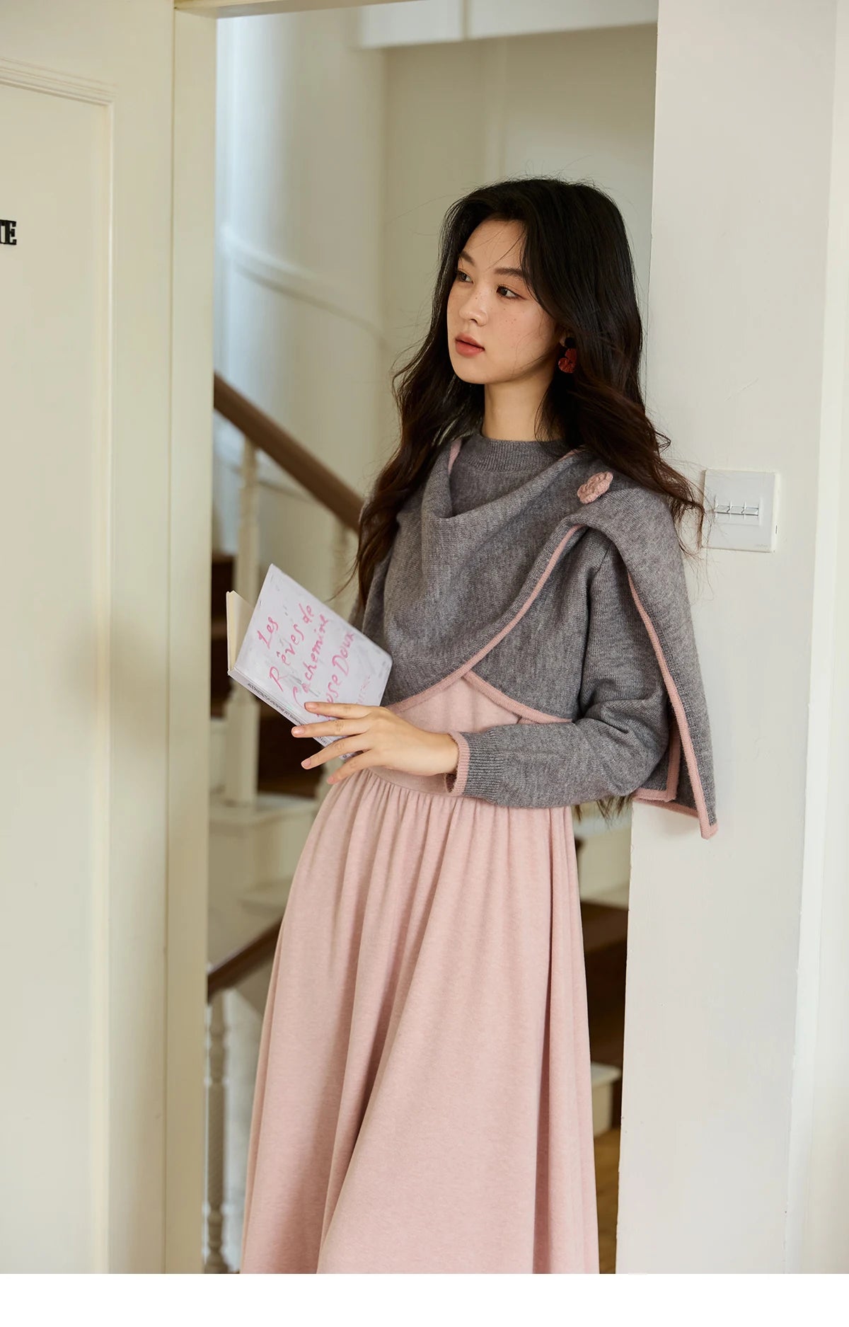 Mishow Pink Irregular Round Neck Top & Suspender Dress Set MXE49T1397