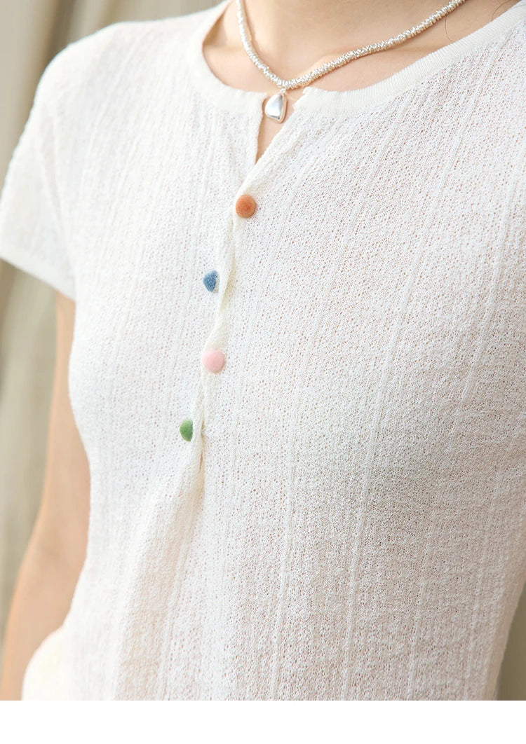 Mishow Twisted Design Dopamine Button Tee MXE34Z1243