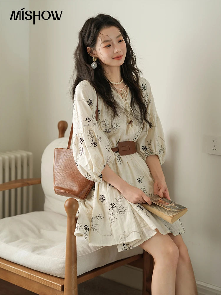 MISHOW Embroidered Doll Lantern Sleeve Dress MXE41L2480