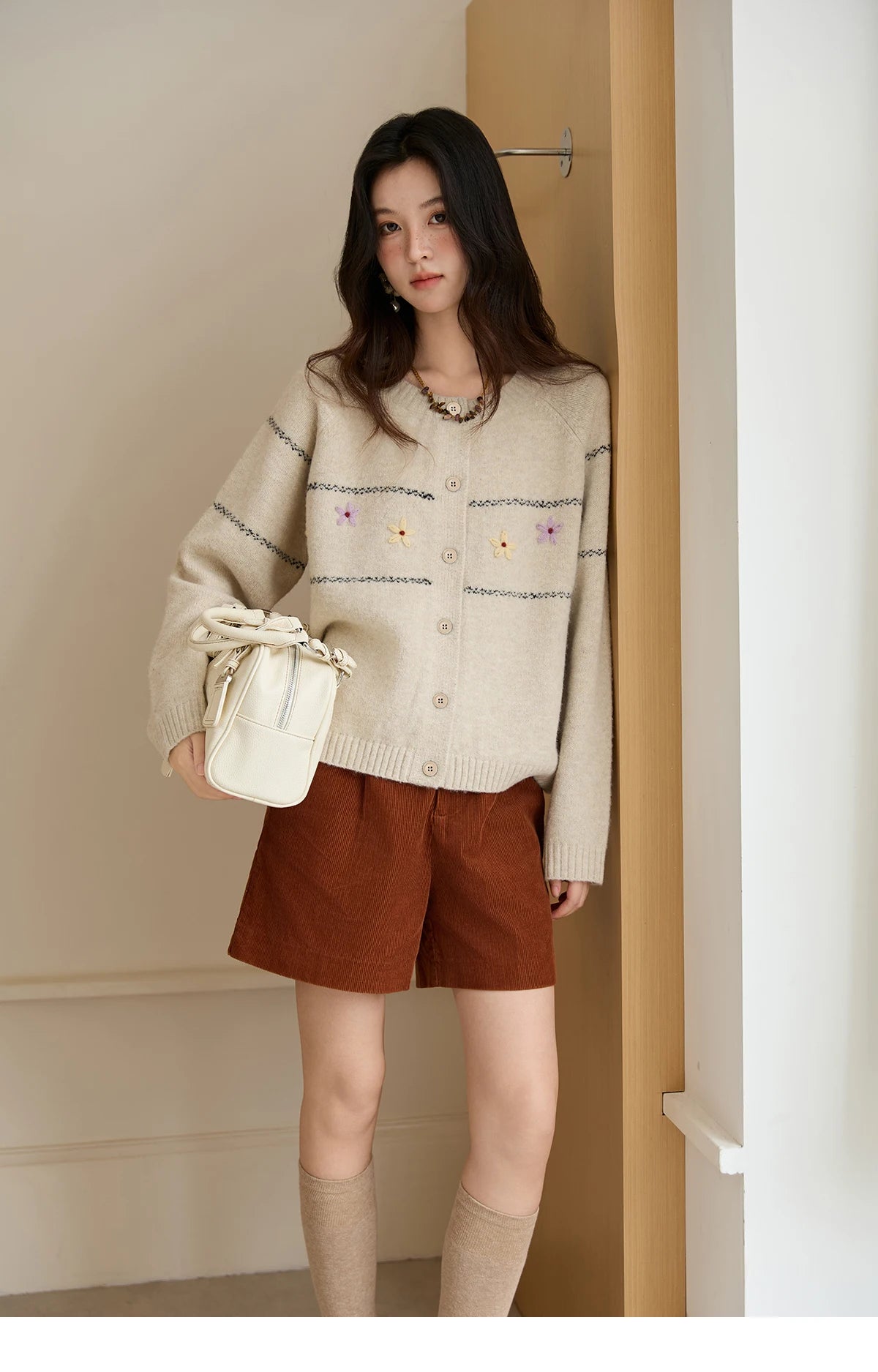 Mishow Blue Flower Embroidered Loose Cardigan MXE46Z2581