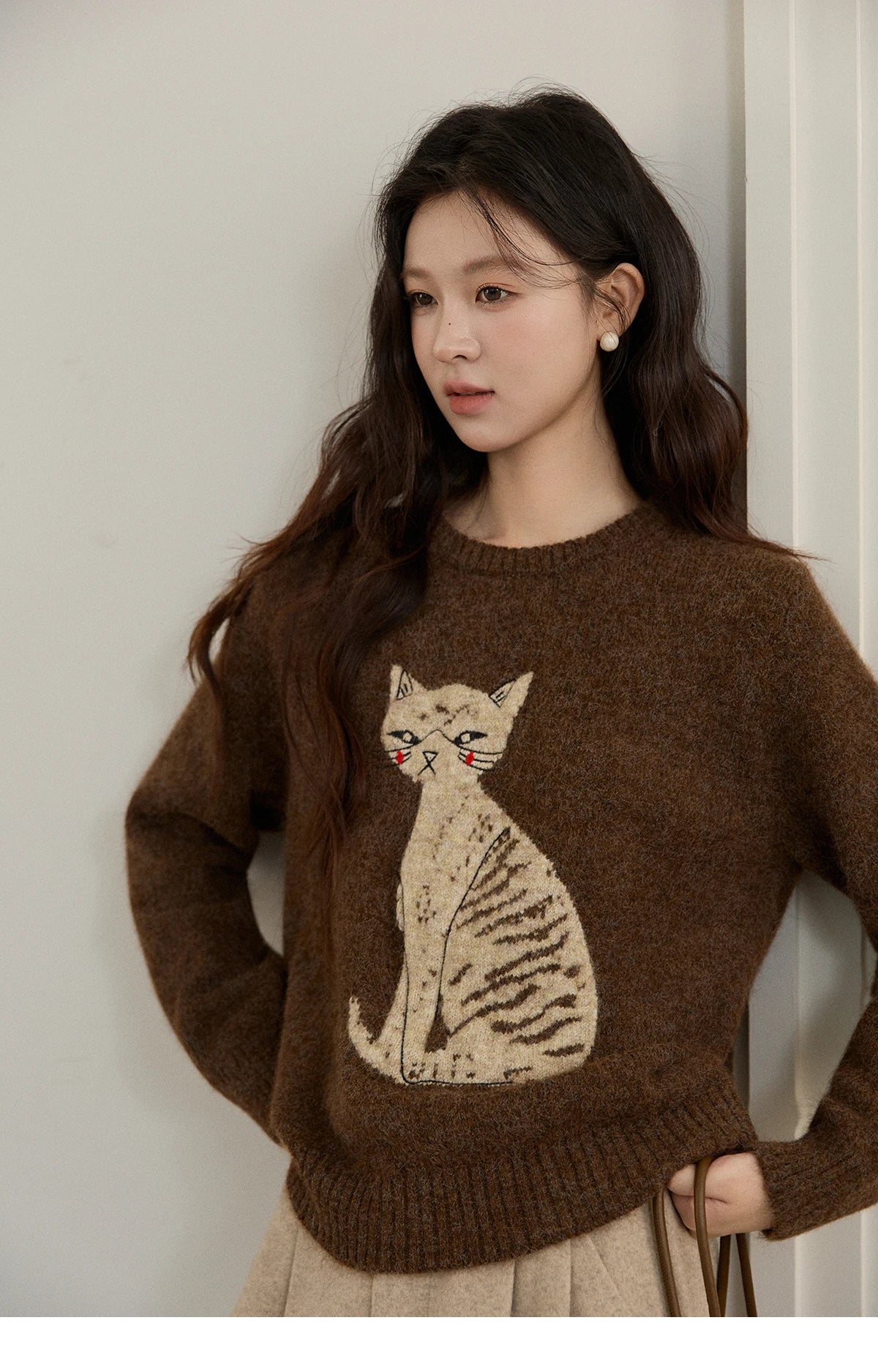 Mishow Brown Cat Pattern Jacquard Pullover MXE94Z2991