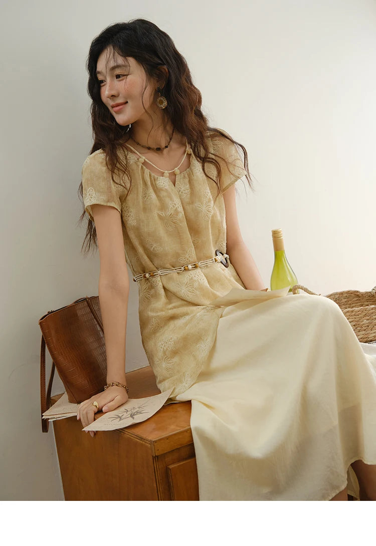Mishow Butterfly Embroidery Splicing Belt Dress MXE36L2250