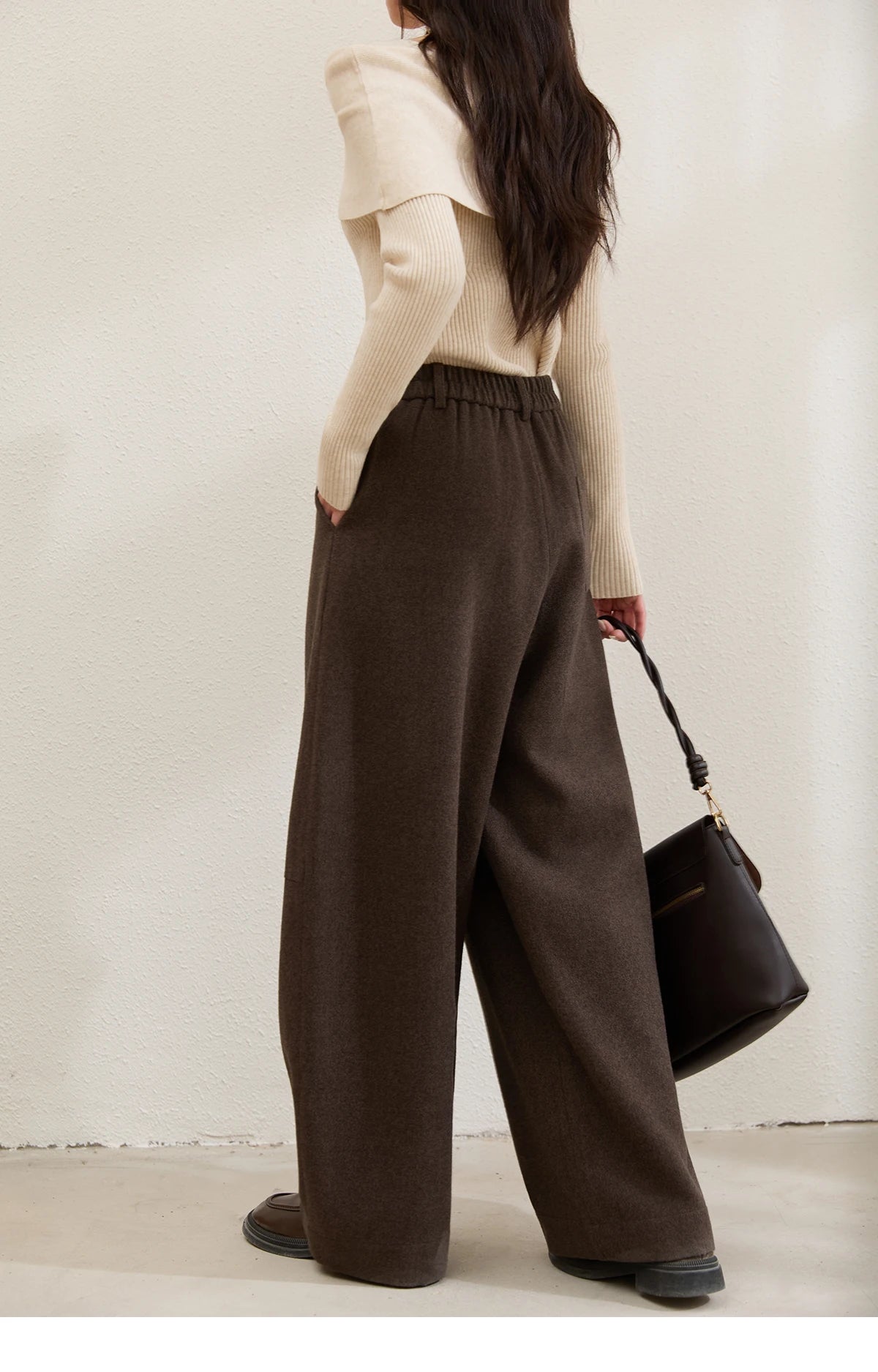 MISHOW Retro Brown Wide-Leg Pants High Waist Drape MXE88K1122