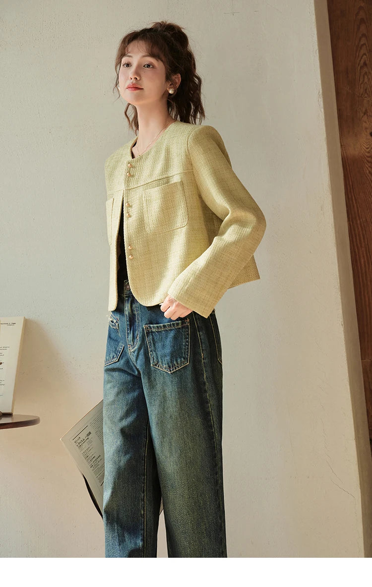 Mishow Retro Round Neck Gold Button Jacket MXC44W0072