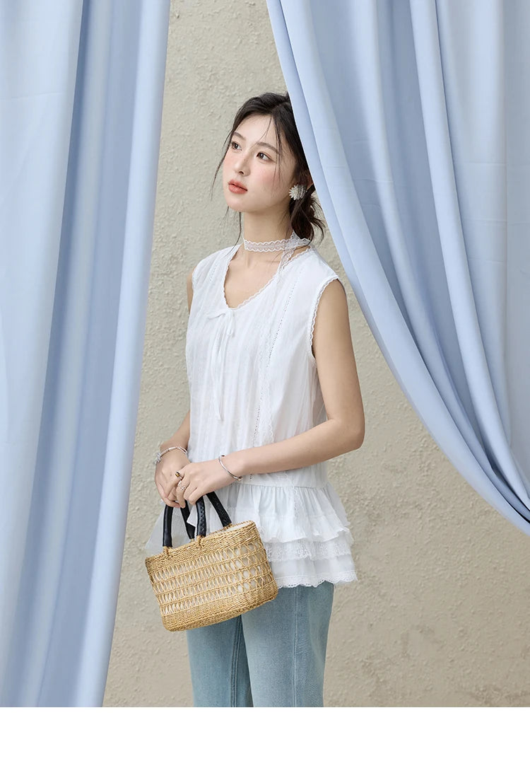Mishow V-Neck Lace Cake Hem Tank Top MXE31X1779