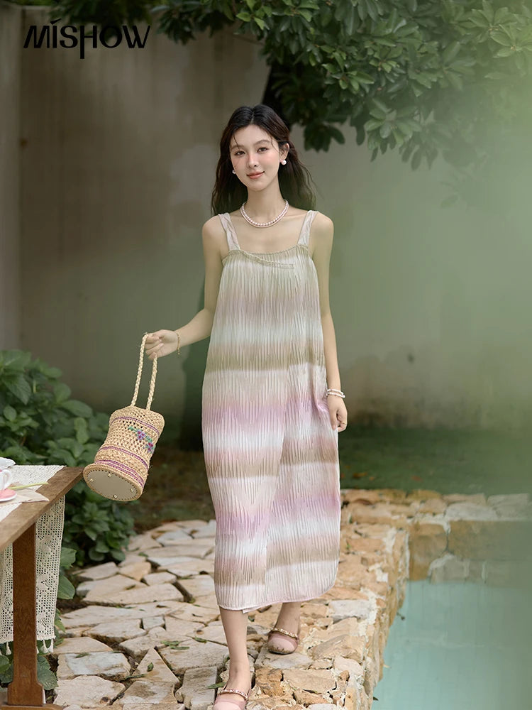 Mishow Pink Striped Sleeveless Irregular Front Dress MXD29L1930